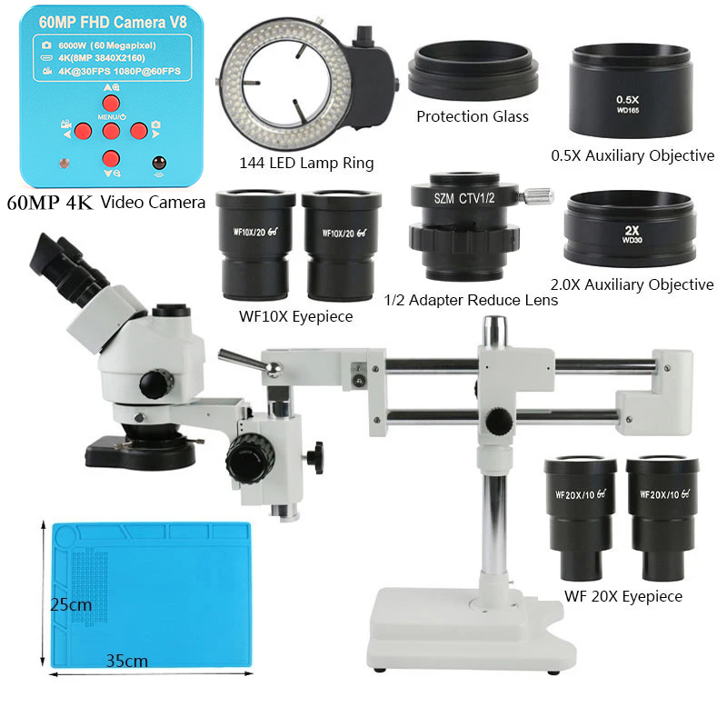 3.5X 90X 180X Simul-Focus مزدو - مراجعة Stereo Trinocular Microscope Pcb وسعره